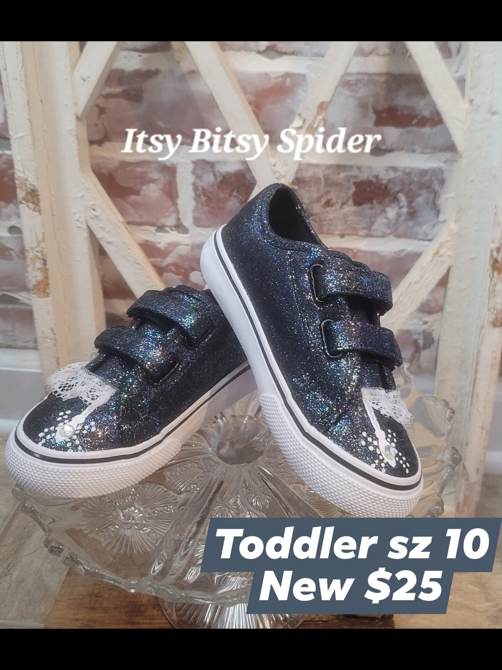 Halloween Sparkle Spider Hand Painted Toddler Sneakers - Black Sz 10